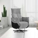 Fauteuil relax électrique pivotant tissu chenillé bicolore gris et gris carbone - AKENIA