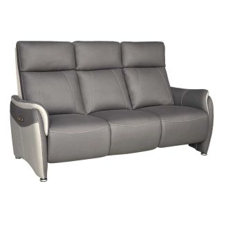 Canapé 3 places relax électrique tissu micro grain gris plomb et gris perle avec tablette centrale - SANGY