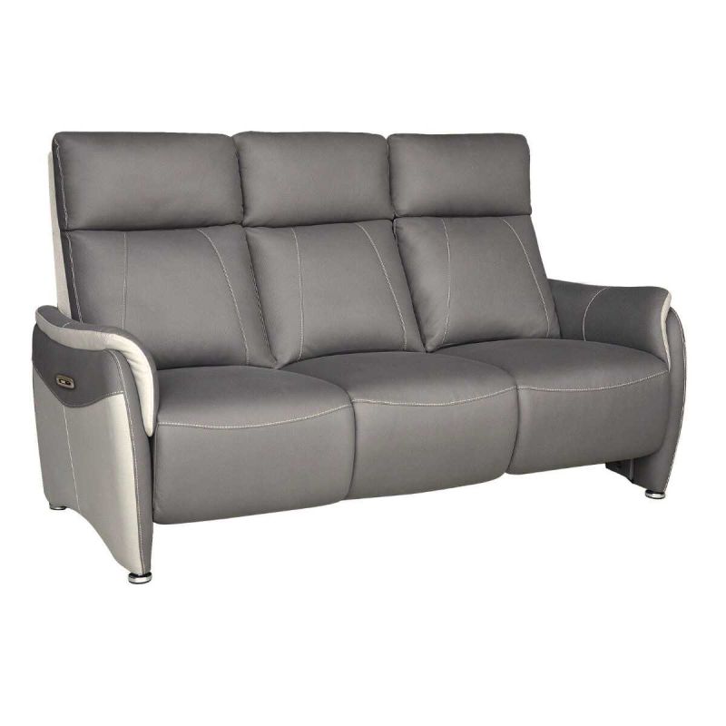 Canapé 3 places relax électrique tissu micro grain gris plomb et gris perle avec tablette centrale - SANGY Canapé 3 places relax électrique tissu micro grain gris plomb et gris perle avec tablette centrale - SANGY