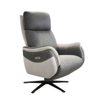 Fauteuil relax électrique pivotant tissu micro grain gris plomb et gris perle - SANGY