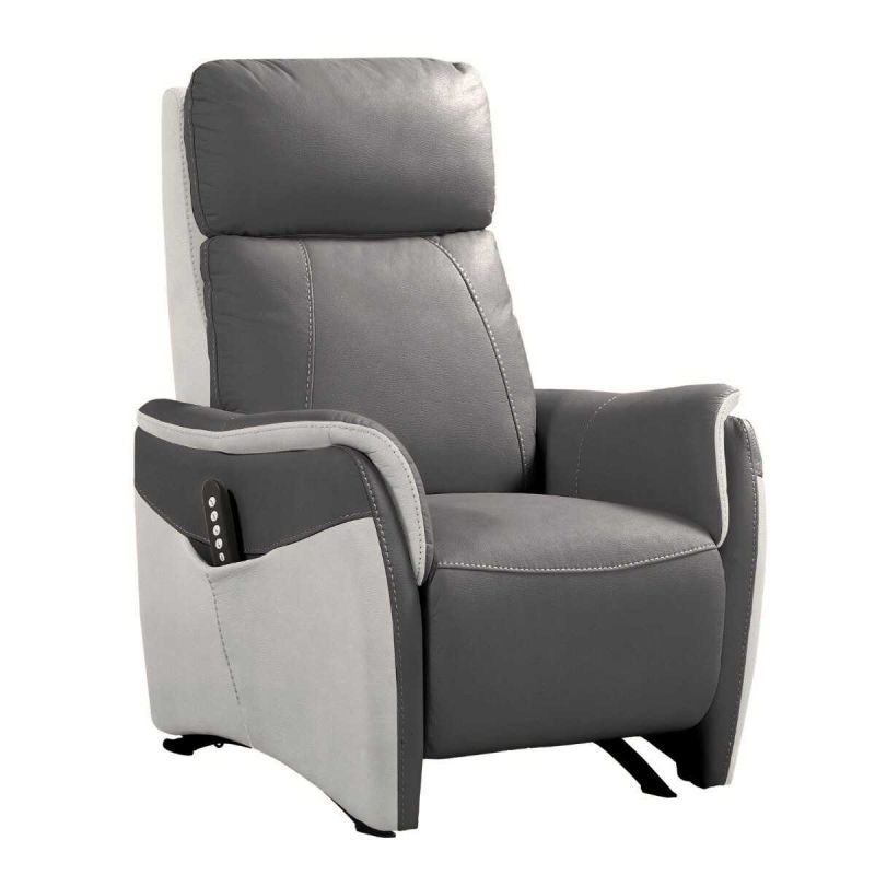 Fauteuil relax électrique releveur tissu micro grain gris plomb et gris perle - SANGY