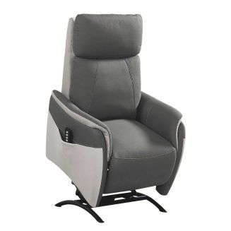 Fauteuil relax électrique releveur tissu micro grain gris plomb et gris perle - SANGY