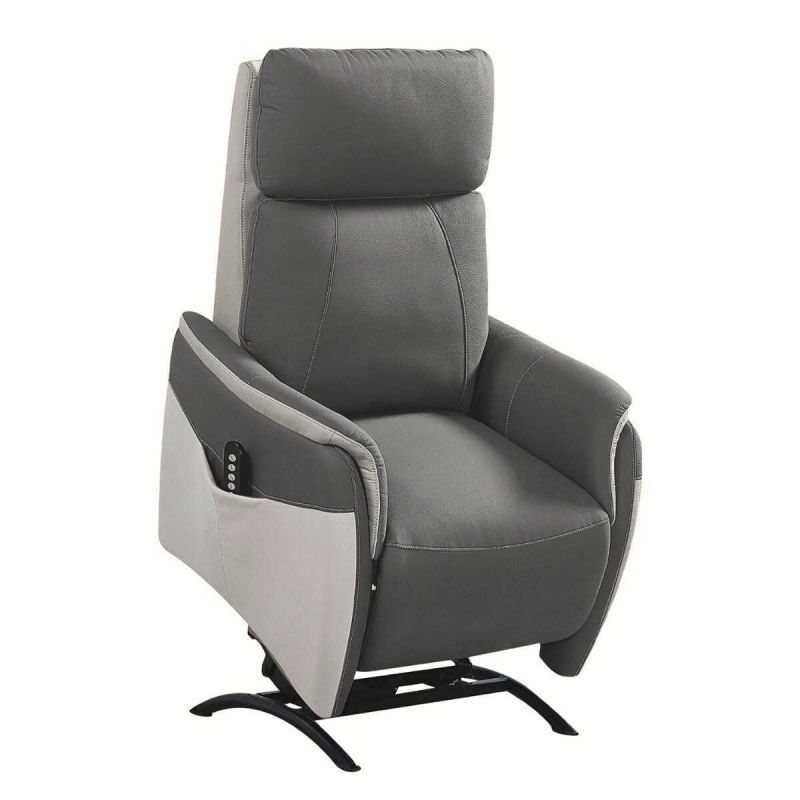 Fauteuil relax électrique releveur tissu micro grain gris plomb et gris perle - SANGY