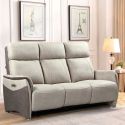 Canapé 3 places relax électrique tissu micro peau brun taupe et beige mastic avec tablette centrale - SANGY Canapé 3 places relax électrique tissu micro peau brun taupe et beige mastic avec tablette centrale - SANGY