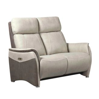 Canapé 2 places relax électrique tissu micro peau brun taupe et beige mastic - SANGY