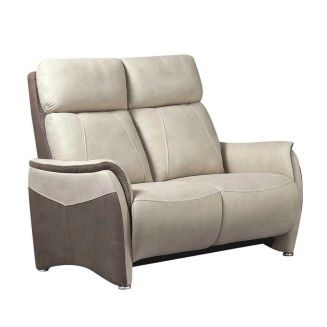 Canapé 2 places fixe tissu micro peau brun taupe et beige mastic - SANGY