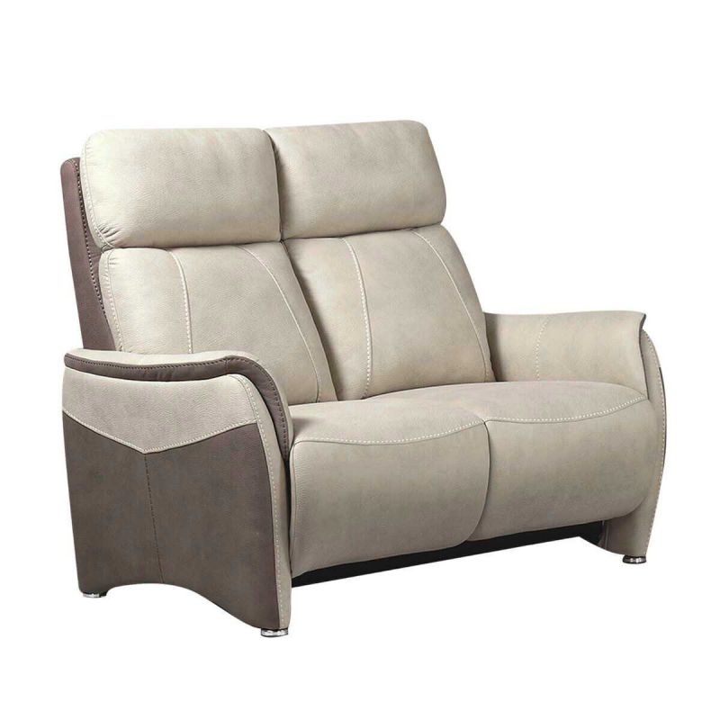 Canapé 2 places fixe tissu micro peau brun taupe et beige mastic - SANGY Canapé 2 places fixe tissu micro peau brun taupe et beige mastic - SANGY