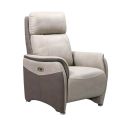 Fauteuil relax électrique tissu micro peau brun taupe et beige mastic - SANGY