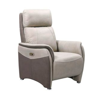 Fauteuil relax électrique tissu micro peau brun taupe et beige mastic - SANGY