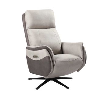 Fauteuil relax électrique pivotant tissu micro peau brun taupe et beige mastic - SANGY