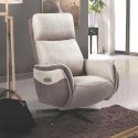 Fauteuil relax électrique pivotant tissu micro peau brun taupe et beige mastic - SANGY