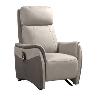 Fauteuil relax électrique releveur tissu micro peau brun taupe et beige mastic - SANGY