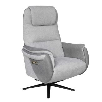 Fauteuil relax électrique pivotant tissu polyester gris clair et gris foncé - NADIR