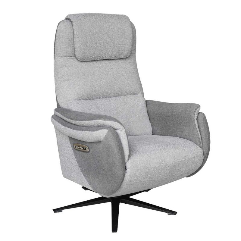 Fauteuil relax électrique pivotant tissu polyester gris clair et gris foncé - NADIR