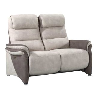 Canapé 2 places relax électrique tissu micro peau brun et mastic - NADIR