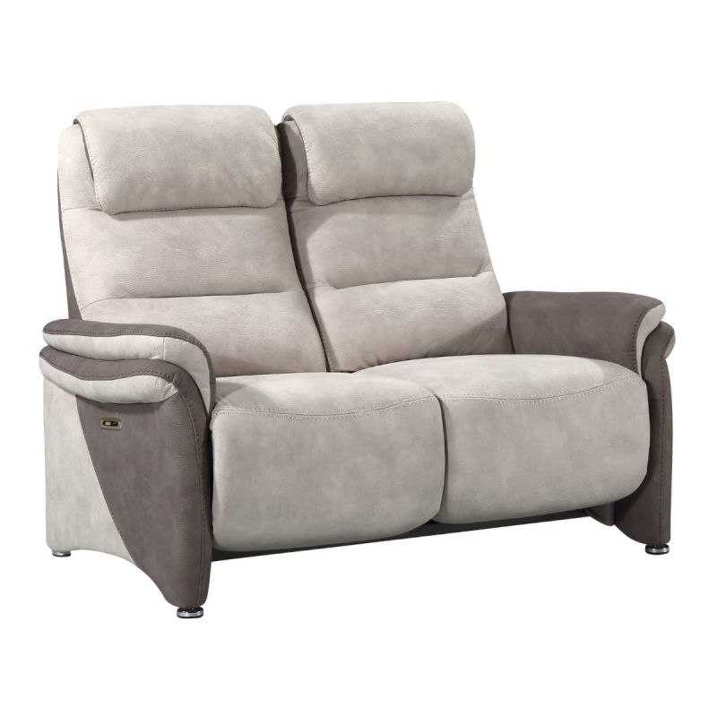 Canapé 2 places relax électrique tissu micro peau brun et mastic - NADIR Canapé 2 places relax électrique tissu micro peau brun et mastic - NADIR