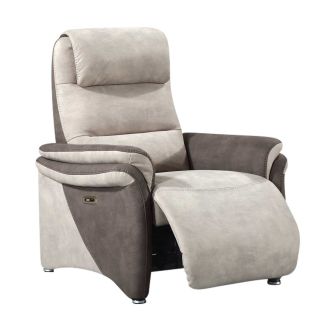Fauteuil relax électrique tissu micro peau brun et mastic - NADIR