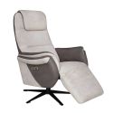 Fauteuil relax électrique pivotant tissu micro peau brun et mastic - NADIR