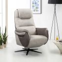 Fauteuil relax électrique pivotant tissu micro peau brun et mastic - NADIR