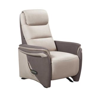 Fauteuil relax électrique releveur tissu micro peau brun et mastic - NADIR