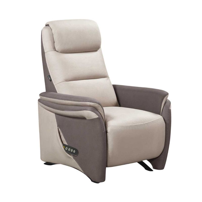 Fauteuil relax électrique releveur tissu micro peau brun et mastic - NADIR Fauteuil relax électrique releveur tissu micro peau brun et mastic - NADIR