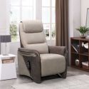 Fauteuil relax électrique releveur tissu micro peau brun et mastic - NADIR