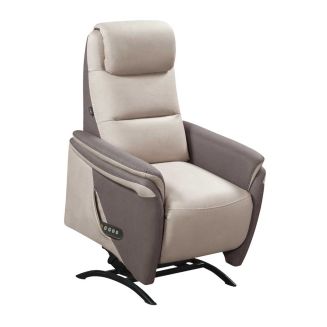 Fauteuil relax électrique releveur tissu micro peau brun et mastic - NADIR