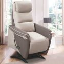 Fauteuil relax électrique releveur tissu micro peau brun et mastic - NADIR