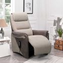 Fauteuil relax électrique releveur tissu micro peau brun et mastic - NADIR