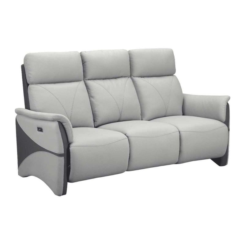 Canapé 3 places relax électrique tissu micro peau bicolore gris avec tablette centrale - SYMPHONY Canapé 3 places relax électrique tissu micro peau bicolore gris avec tablette centrale - SYMPHONY