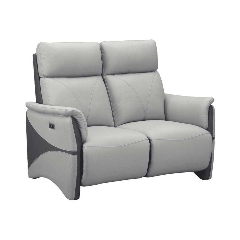 Canapé 2 places relax électrique tissu micro peau bicolore gris - SYMPHONY Canapé 2 places relax électrique tissu micro peau bicolore gris - SYMPHONY