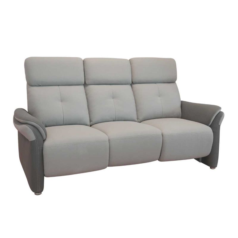 Canapé 3 places relax électrique tissu micro grain gris perle et gris plomb + tablette centrale imitation noyer - DJINO Canapé 3 places relax électrique tissu micro grain gris perle et gris plomb + tablette centrale imitation noyer - DJINO