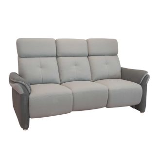 Canapé 3 places fixe tissu micro grain gris perle et gris plomb + tablette centrale imitation noyer - DJINO