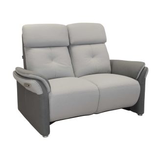 Canapé 2 places relax électrique tissu micro grain gris perle et gris plomb - DJINO