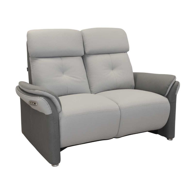 Canapé 2 places relax électrique tissu micro grain gris perle et gris plomb - DJINO Canapé 2 places relax électrique tissu micro grain gris perle et gris plomb - DJINO