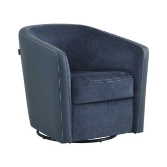 Fauteuil cabriolet pivotant 360° tissu chenillé bi-colore et PVC bleu - GINKO