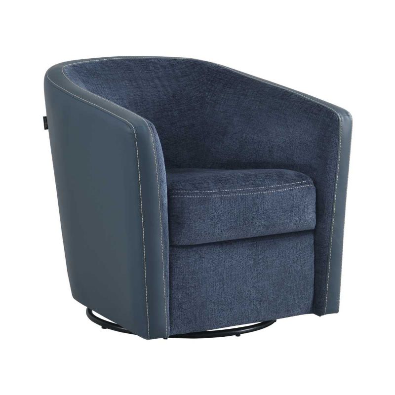 Fauteuil cabriolet pivotant 360° tissu chenillé bi-colore et PVC bleu - GINKO Fauteuil cabriolet pivotant 360° tissu chenillé bi-colore et PVC bleu - GINKO