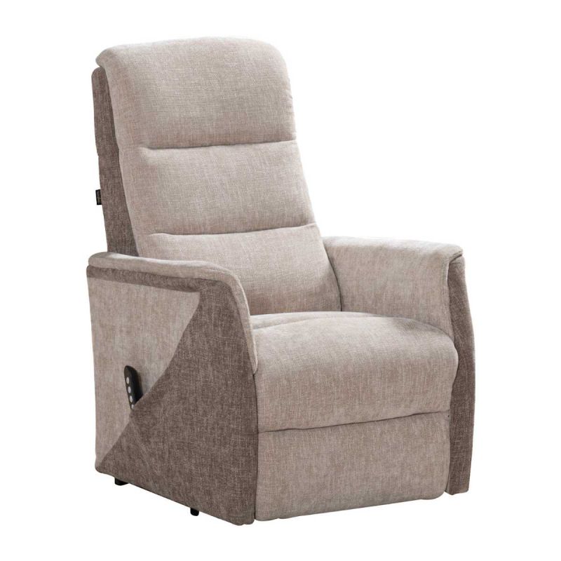 Fauteuil relax électrique releveur bi-moteur tissu micro peau bicolore beige spécial petite taille - KLEIN
