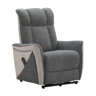 Fauteuil relax électrique releveur bi-moteur tissu velours bicolore gris spécial grande taille - MELIG