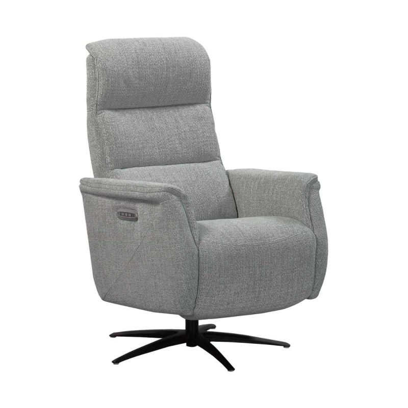 Fauteuil relax électrique pivotant tri-moteur tissu croisé gris graphite réglable en hauteur - JOHNY