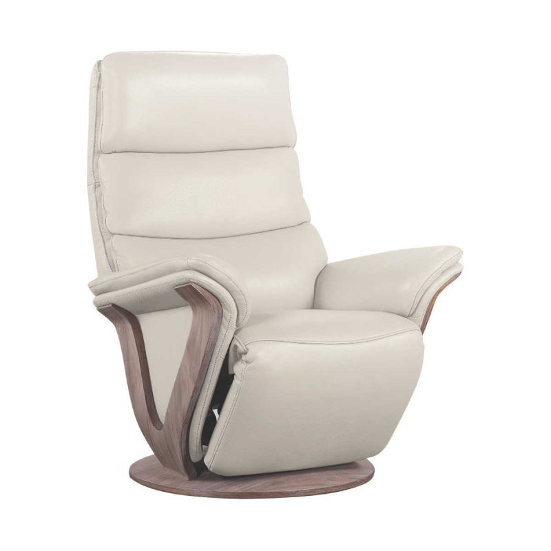 Fauteuil relax électrique pivotant bi-moteur en cuir/pvc couleur mastic pied en bois. - HOLLY