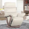 Fauteuil relax électrique pivotant bi-moteur en cuir/pvc couleur mastic pied en bois. - HOLLY