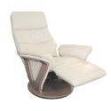 Fauteuil relax électrique pivotant bi-moteur en cuir/pvc couleur mastic pied en bois. - HOLLY