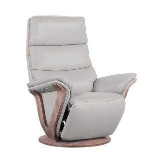 Fauteuil relax électrique pivotant bi-moteur en cuir/pvc couleur gris foncé pied en bois. - HOLLY