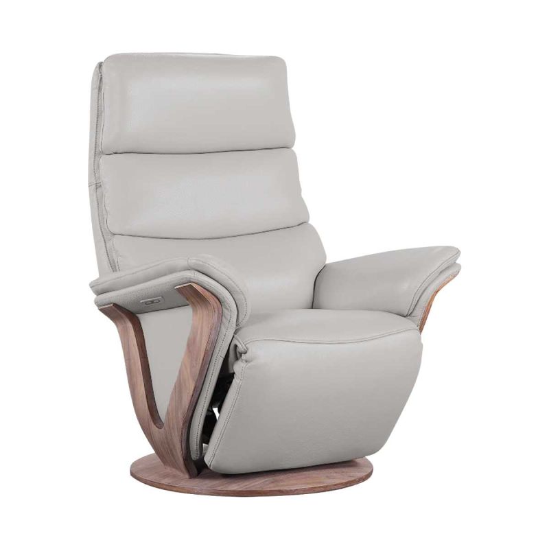 Fauteuil relax électrique pivotant bi-moteur en cuir/pvc couleur gris foncé pied en bois. - HOLLY
