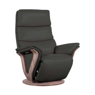 Fauteuil relax électrique pivotant bi-moteur en cuir/pvc couleur gris clair pied en bois. - HOLLY