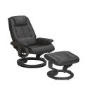 Fauteuil dossier inclinable pivotant en cuir/pvc noir avec repose-pieds piètement rond en bois noir - ORWELL