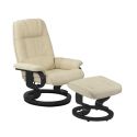 Fauteuil dossier inclinable pivotant en cuir/pvc beige avec repose-pieds piètement rond en bois noir - ORWELL