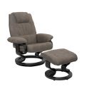 Fauteuil dossier inclinable pivotant micro peau gris clair avec repose-pieds piètement rond en bois noir - ORWELL