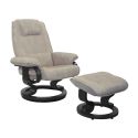 Fauteuil dossier inclinable pivotant micro peau mastic avec repose-pieds rond en bois noir - ORWELL